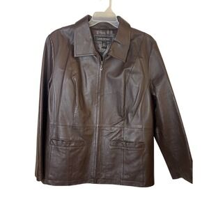 Lane Bryant Brown Genuine Leather Jacket Plus Size 22/24 Full Zip Collared Lined